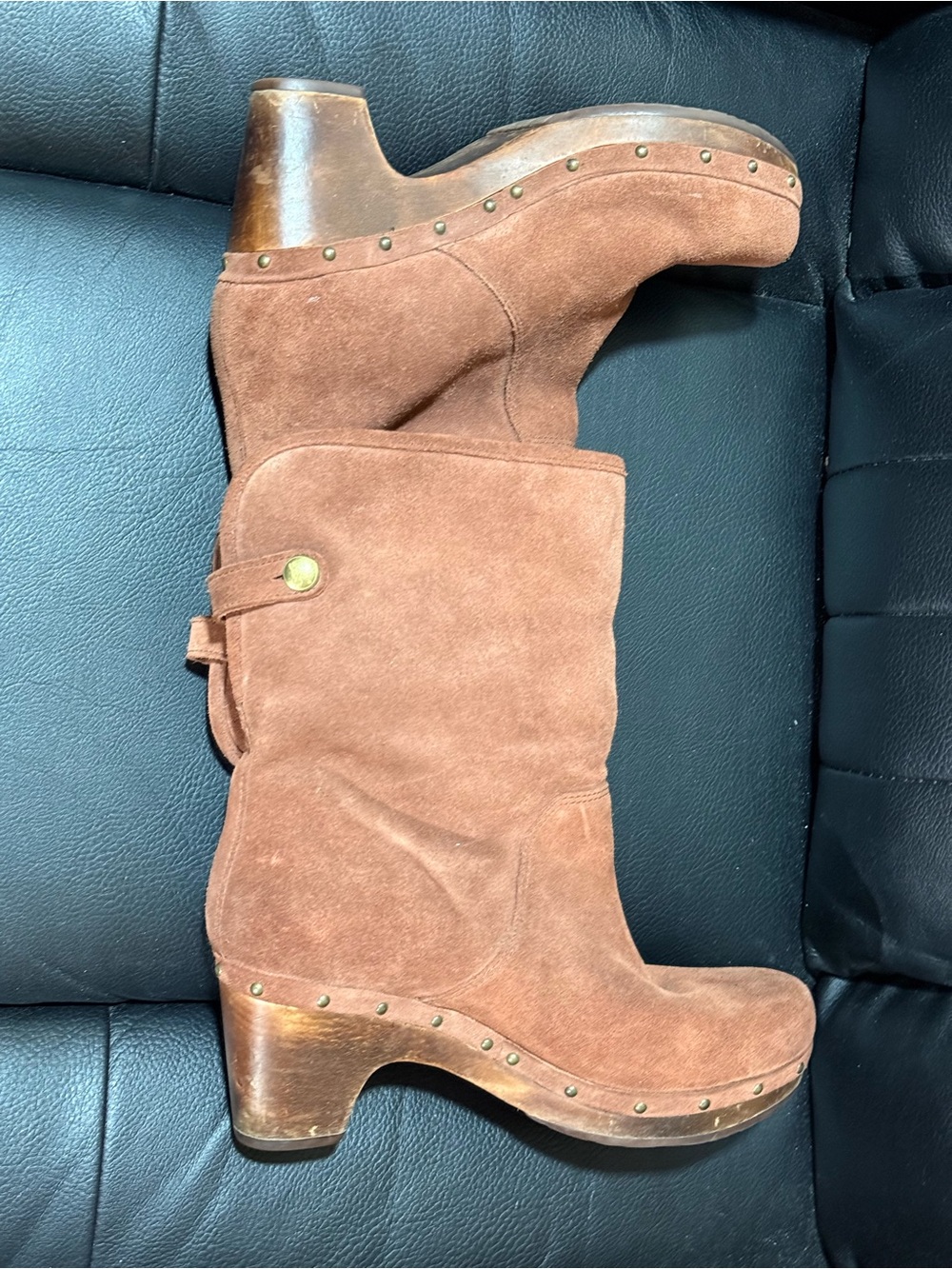 UGG Chestnut Suede Shearling Cuff Winter Boots Size 7 - Picture 5 of 5